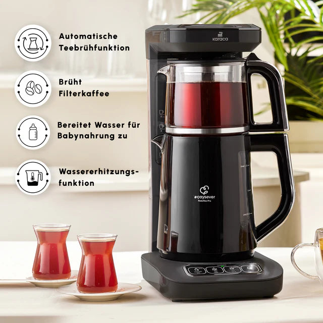 Karaca Caysever Robotea Pro 4 in 1 sprechender automatischer Teekocher Wasserkocher und Filterkaffeemaschine Chrome