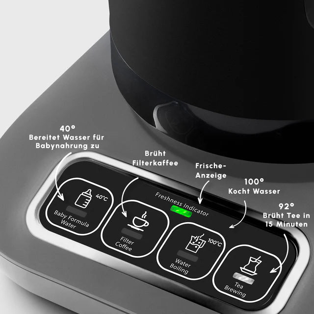 Karaca Caysever Robotea Pro 4 in 1 sprechender automatischer Teekocher Wasserkocher und Filterkaffeemaschine Spacegrey