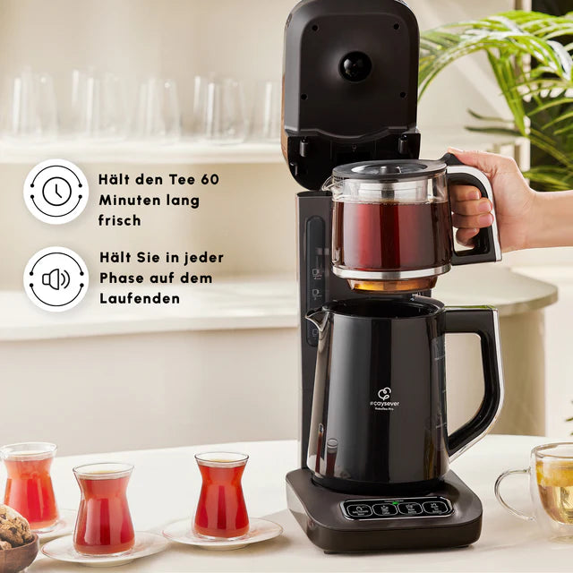Karaca Caysever Robotea Pro 4 in 1 sprechender automatischer Teekocher Wasserkocher und Filterkaffeemaschine Chrome