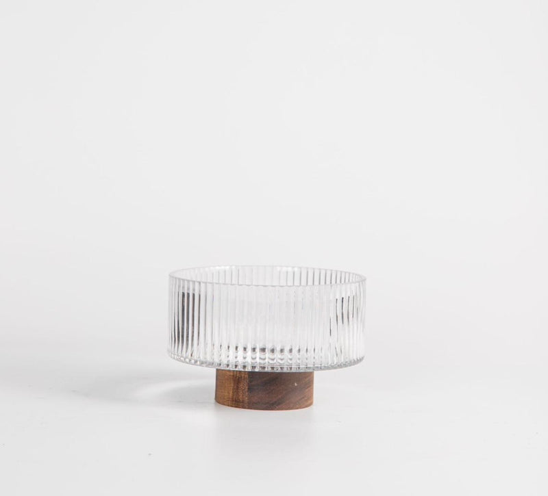 Glasschüssel auf Akaziefuß 14,8cm