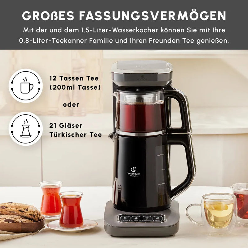 Karaca Caysever Robotea Pro 4 in 1 sprechender automatischer Teekocher Wasserkocher und Filterkaffeemaschine Spacegrey