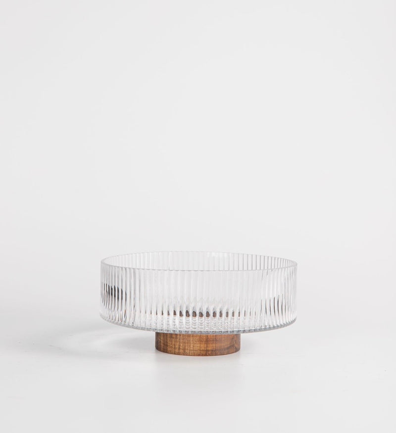 Glasschüssel auf Akaziefuß 20,5cm