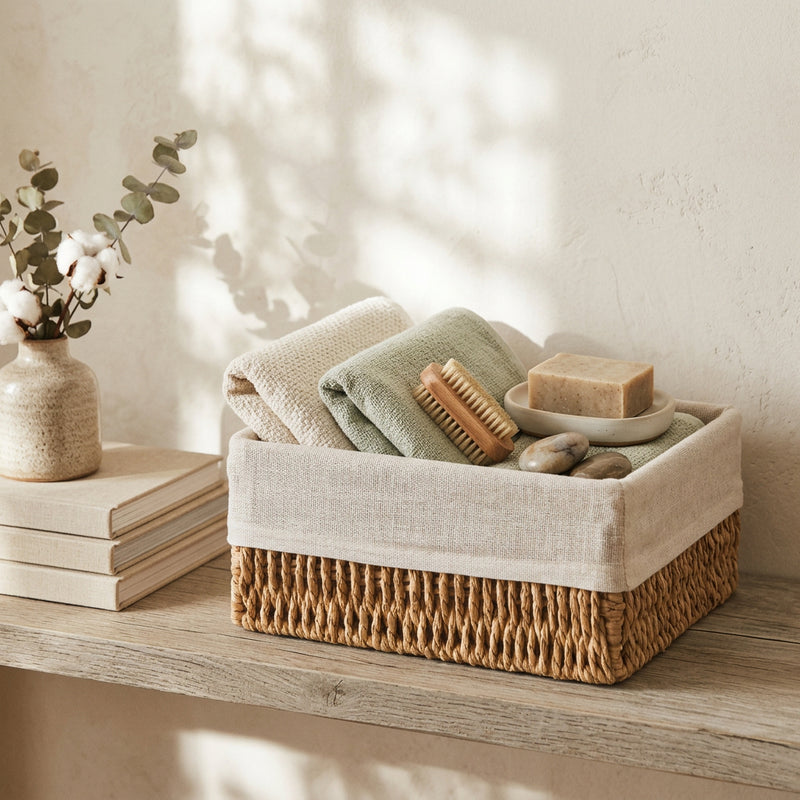 Aufbewahrungskorb quadratisch -BOHO- mit Leinenfutter