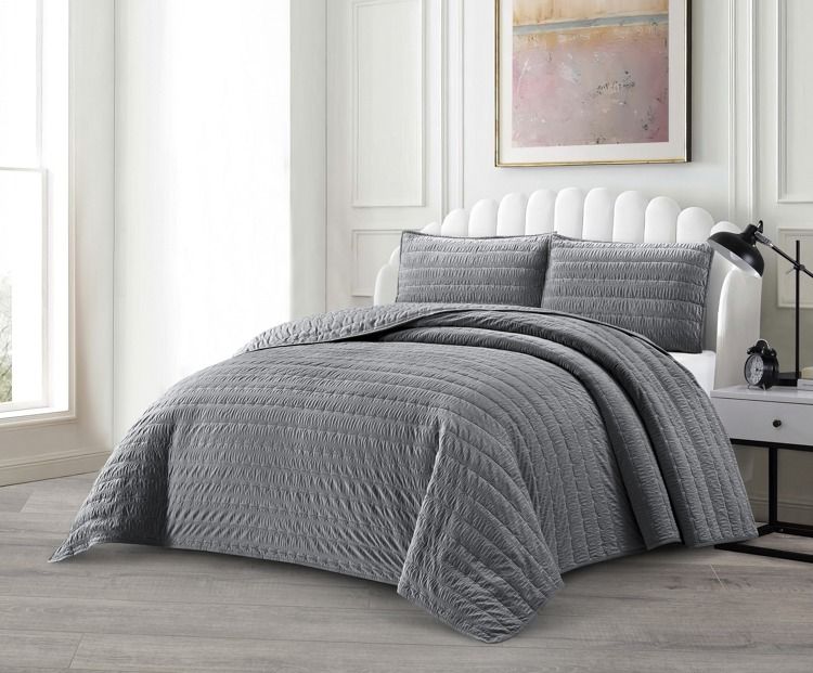 Bade Grau Tagesdecke Set 3 teilig 250x240cm