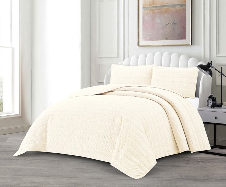 Bade Creme Tagesdecke Set 3 teilig 250x240cm